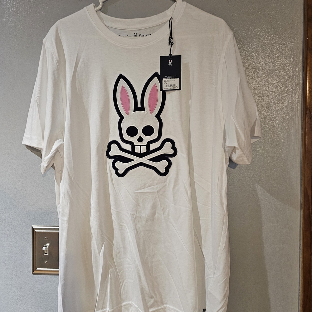 Psycho Bunny White Tee with Pink Skull Bunny